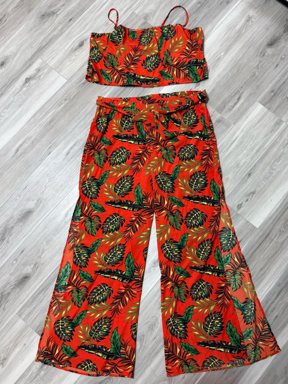 Boohoo Plus Tropical Print Jumpsuit - orange/red and Green